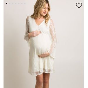 Ivory mesh overlay maternity dress